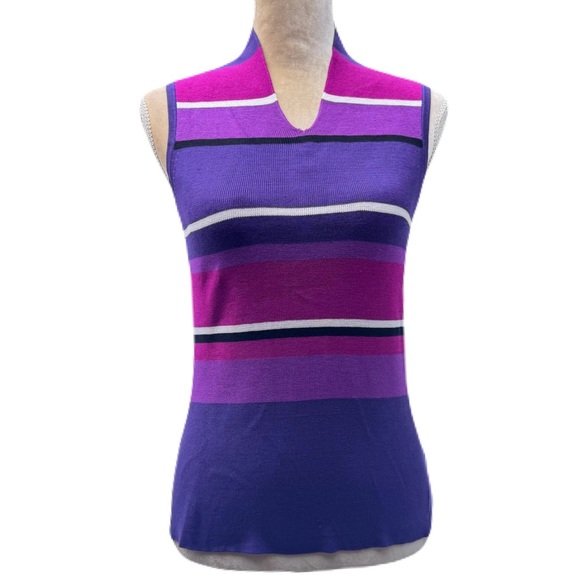 Worthington Women’s Sleeveless Silk Blend Knit Top Purple Pink Striped Size Smal - Picture 1 of 9